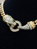 Cougar necklace rhinestone pave curb Cuban link chain