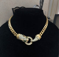 Cougar necklace rhinestone pave curb Cuban link chain