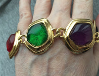 Vtg KJL Avon Caprianti Gripoix Colorful Cabochon Gold tone Chunky Bracelet