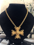 Designer St John Maltese cross brooch meets  Miriam Haskell signed Rolo chain Necklace
