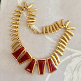 Red GRIPOIX statement choker Necklace Runway tribal Matte Gold tone Statement 