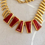 Red GRIPOIX statement choker Necklace Runway tribal Matte Gold tone Statement 