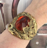 Stunning Whiting & Davis Bracelet Clamper Cuff Amber Colored Glass Gripoix 
