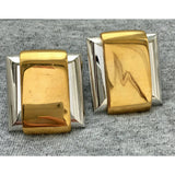 CHIC! Monet Designer Shiny Square Earrings pierced Silver Gold 2 tone art deco 70s modernist mod retro Runway statement dangle RARE!