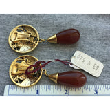 Pretty! NOS 80s Gianni De Liguoro Signed Earrings clip on Cabochon Goldtone dangle teardrop VTG chunky bold Amber Designer Couture RARE!