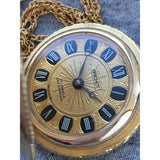 Designer Brichot necklace watch pocket etched Gold Tone analog Roman numerals vintage long 17 jeweled shockproof watch 70s RARE!