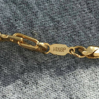 RARE! Anne Klein  Dichroic Glass Medallion Necklace Pendant 14 karat Gold plated Herringbone chain signed 80s Modernist Designer Couture