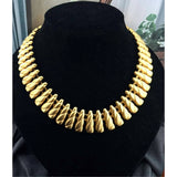 Anne Klein Necklace Quilted Modernist Statement Cleopatra Matte Gilt Gold Medal Chunky Choker Collar Vintage Signed Lion Tag 80s Rare!