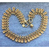 Anne Klein Necklace Quilted Modernist Statement Cleopatra Matte Gilt Gold Medal Chunky Choker Collar Vintage Signed Lion Tag 80s Rare!