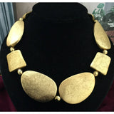 Cool!  Geometric Bib Chunky Necklace Designer Quality VTG Matte Crackle Gold Tone faceted beaded stations detail Big Statement Choker RARE!