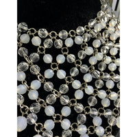 Amazing! 20" RJG GRAZIANO Silver Tone chain Frosted And Clear Acrylic beaded Bib NECKLACE Statement Designer Couture jewelry Rare!