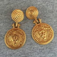 Anne Klein LION Earrings round door knocker long 