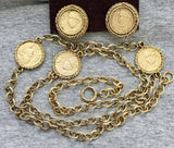 VTG Lazuli 1913 replica Roman Caesar Coin long Necklace Earring Set 