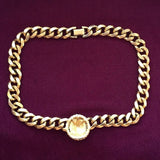 Chic! 1990’s Designer Anne Klein Lion Head Necklace shiny Cuban curb chain link Gold tone Choker statement Couture