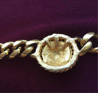 Vtg Designer Anne Klein Lion Head Necklace Cuban curb Gold tone Choker