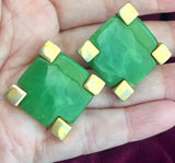 VTG Givenchy Green Earrings Gold tone Clip  On