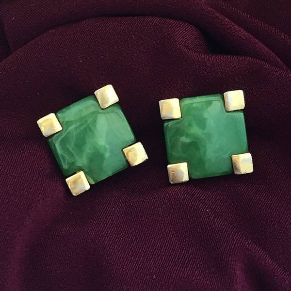 VTG Givenchy Green Earrings Gold tone Clip  On