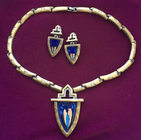 Vintage Arrowhead Enamel Necklace Earrings set
