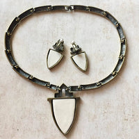 Vintage Arrowhead Enamel Necklace Earrings set