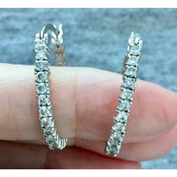 Petite! Sterling Silver oval hoop Earrings cz sparkling cubic zirconia Stones 925 Pierced designer brilliant statement
