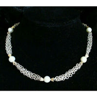 Vintage 80s Sadye L Vassil 10kt Gold Pearl Necklace Sterling Silver Designer