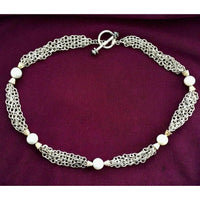 Vintage 80s Sadye L Vassil 10kt Gold Pearl Necklace Sterling Silver Designer