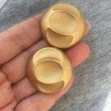 Chic round clip-on earrings gold tone button Etruscan statement chunky Couture style designer quality rare 80's 90's jewelry