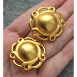 CHIC! Anne Klein Circle Earrings fancy detail frame Matte Gold Tone clip on Vintage Runway Couture designer