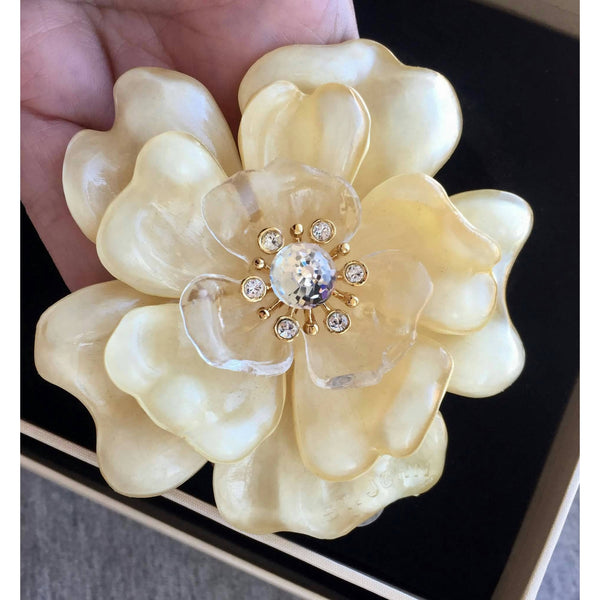 St John Lucite Crystal Camellia Designer Brooch Pin Massive Vintage Couture