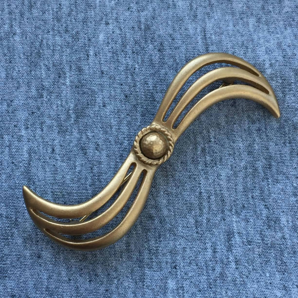 Wow! Monet bar Brooch PIN Designer Couture gold tone statement long lapel scarf pin hat adornment accessory vintage modernist jewelry Rare!