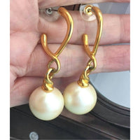 Runway! NOS faux Pearl Ball Earrings geometric Pierced Gold tone Dangle Drop Vintage 80s Chunky BOLD Designer Quality Couture Style RARE!