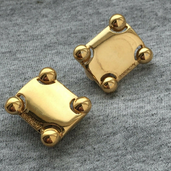 Vintage Givenchy Logo Earrings Clip on Goldtone Designer Couture 80s chunky