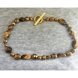 Donna Karan Necklace Tiger's Eye Necklace Gemstone Necklace Choker toggle 1980s Designer Couture 16" Brown beaded necklace CLICK 2 SEE MORE!