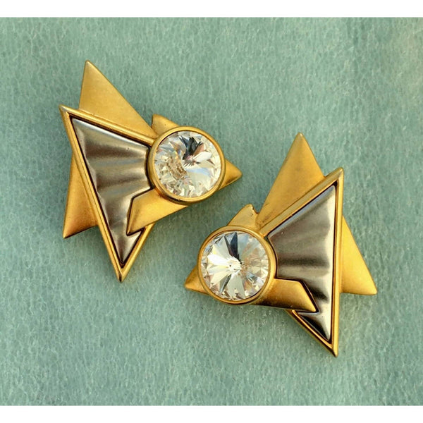 Lady Remington Rivoli crystal Triangle Earrings Gold tone pierced