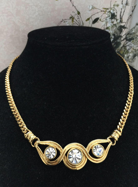 Vtg Infinity Triple Crystal Choker Necklace
