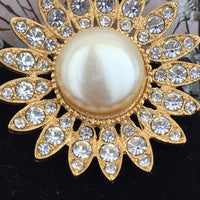 VTG Richelieu Pearl Daisy Necklace Gold Tone Crystal Earrings Set