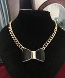 Black Bow tie Necklace Gold tone Cuban Chain