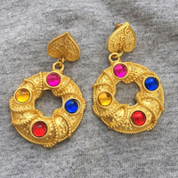 Colorful Hoop Pierced Gold Tone Earrings