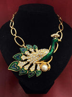 Vintage Peacock Brooch on Vintage Necklace.