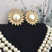 VTG Richelieu Pearl Daisy Necklace Gold Tone Crystal Earrings Set