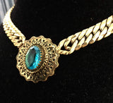 Vtg Aquamarine Blue Crystal Necklace choker
