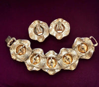Vtg Judy Lee Watermelon Rhinestone Bracelet Earrings Set