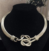 Vintage Rhinestone Knotted Choker Omega Silvertone Necklace