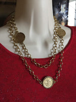 VTG Lazuli 1913 replica Roman Caesar Coin long Necklace Earring Set 