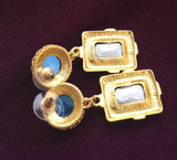 Blue Cabochon Crystal Dangle Earrings