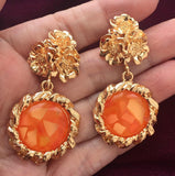 Vintage Orange Drop Earrings Gold tone Pierced