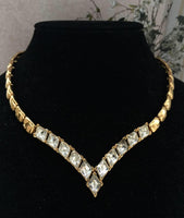Vtg V-shaped Crystal Choker Necklace