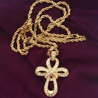 Monet Cross gold-tone Necklace Rhinestone Pendant