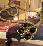 VTG Midnight Blue Maltese Cross gold tone Necklace