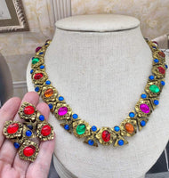 Vgt Colorful Cabochon Necklace Clip-on Earrings set